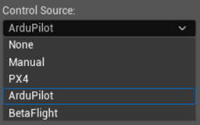 Control Source panel with ArduPilot selected