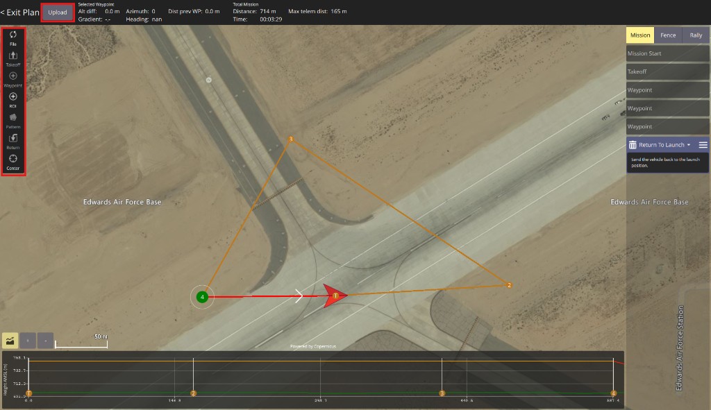 QGroundControl plan editor and Upload button